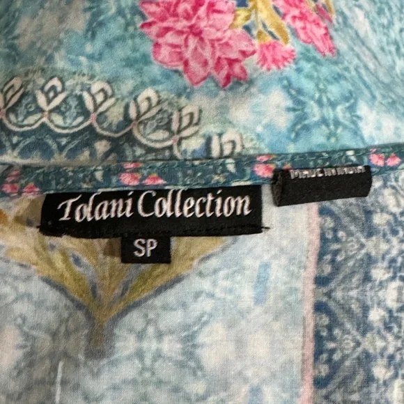 TOLANI COLLECTION NARISSA BLUE PRINT OVERSIZED CAFTAN TUNIC TOP SZ S SP - Picture 3 of 3